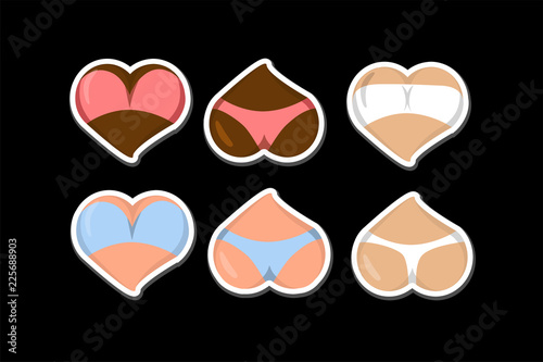 Stylized Heart icons with underwear, ass in bikini and boobs in bra. Good  for Valentine s