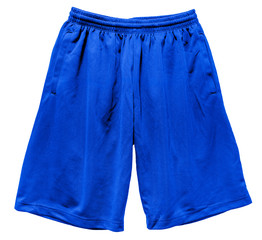 Blank sports short pants color blue front view on white background