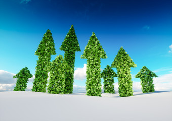 Wall Mural - sustaining eco growth and sustainable development concept. 3d illustration of green leaf arrows grow