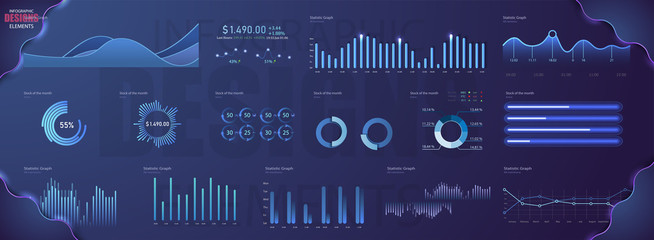 Fototapete - Modern modern infographic vector template with statistics graphs and finance charts. Diagram template and chart graph, graphic information visualization illustration