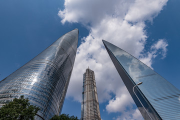 worm's-eye view of Skyscrapers in Shanghai, China