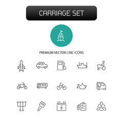 Sticker - Carriage icons. Set of line icons. Taxi, petrol station, car engine. Transport concept. Vector illustration can be used for topics like transportation, vehicle, travel