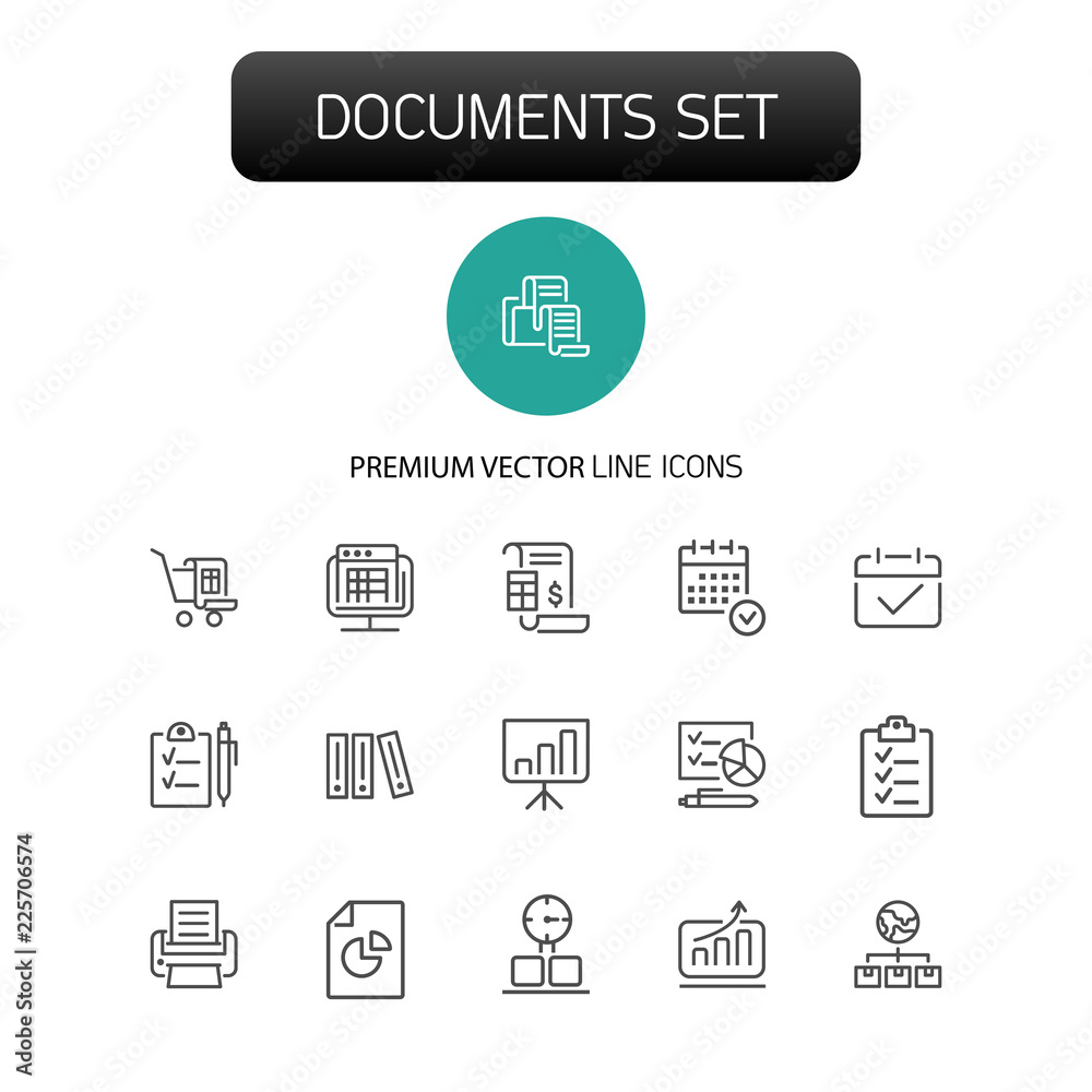 Documents icons. Set of line icons. Invoice, diagram, report. Document ...