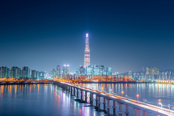 night city scape at han river seoul south korea