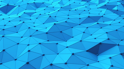 Poster - Blue structure of network connection triangle in digital computer technology concept, texture pattern background. 3d abstract illustration