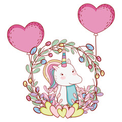 Poster - Unicorn on leaves wreath