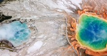 Aerial Footage Of Grand Prismatic Spring At Yellowstone National Park, Wyoming, America