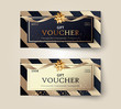 Vector set of luxury gift vouchers with ribbons and gift box. Elegant template for a festive gift card, coupon and certificate. Discount Coupon Template Vector Illustration EPS10