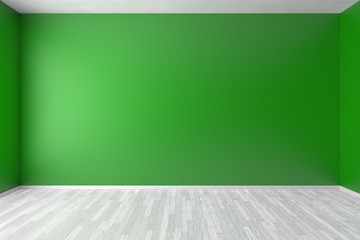 Empty green room wall with white floor