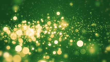 Wall Mural - green light shine particles bokeh, holiday concept. christmas animated gold background with circles 