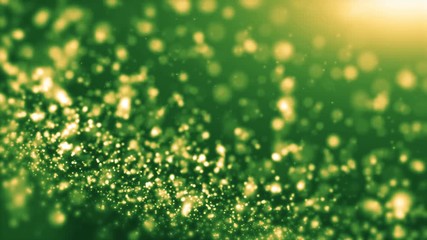 Wall Mural - green light shine particles bokeh, holiday concept. christmas animated gold background with circles 