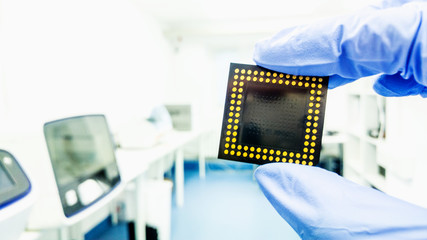 Poster - Scientist with DNA Sequencing Chip. Medical laboratory.