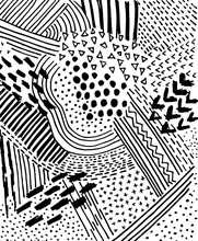 Abstract  Black Strokes, Hand Sketched Vector Pattern.  Retro Abstract Pattern In Geometric Style. Abstract Multicolored Geometric Pattern.