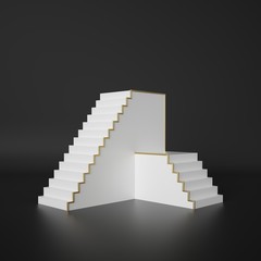 Poster - 3d render, abstract geometric background, stairs, steps, podium, minimalistic primitive shapes, black and white modern mock up, blank template, empty showcase, shop display
