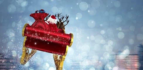 Poster - Composite image of santa flying his sleigh