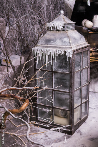 Christmas A Lantern On Winter Garden Shabby Style And Winter