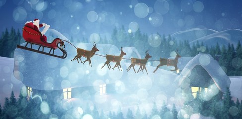 Poster - Composite image of side view of santa claus riding on sleigh