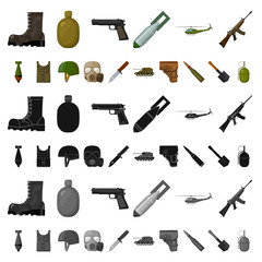 Wall Mural - Army and armament cartoon icons in set collection for design. Weapons and equipment vector symbol stock web illustration.