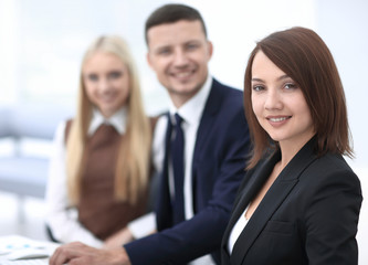 closeup of the Manager and business team sitting at the workshop.