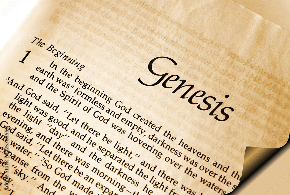 Open page in the bible showing Genesis Chapter one verse one - In the ...