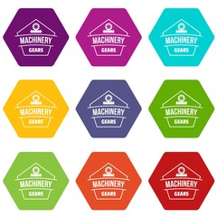 Poster - Machinery icons 9 set coloful isolated on white for web