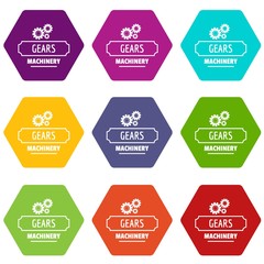 Poster - Process machinery icons 9 set coloful isolated on white for web