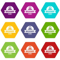 Poster - Technical machinery icons 9 set coloful isolated on white for web