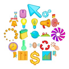 Poster - Idea icons set. Cartoon set of 25 idea vector icons for web isolated on white background