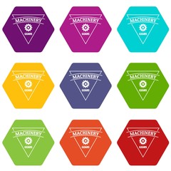 Poster - Gear machinery icons 9 set coloful isolated on white for web