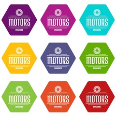 Poster - Engine motor icons 9 set coloful isolated on white for web