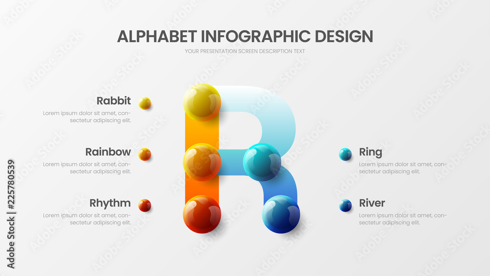 Amazing vector alphabet 5 option infographic 3D realistic colorful ...