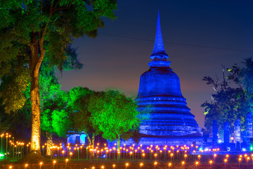 Sukhothai Co Lamplighter Loy Kratong Festival at The Sukhothai Historical Park covers the ruins of Sukhothai, in what is now Northern Thailand.