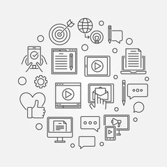 Poster - Digital Content round vector illustration in outline style