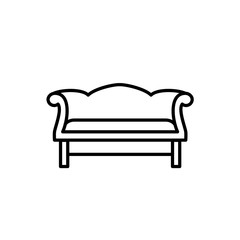 Wall Mural - Black & white vector illustration of camelback sofa. Line icon of settee. Vintage home & office furniture. Isolated on white background