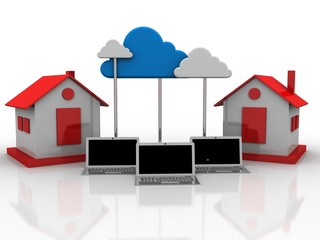 Poster - 3d rendering Cloud computing with house
