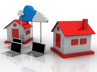 Poster - 3d rendering Cloud computing with house
