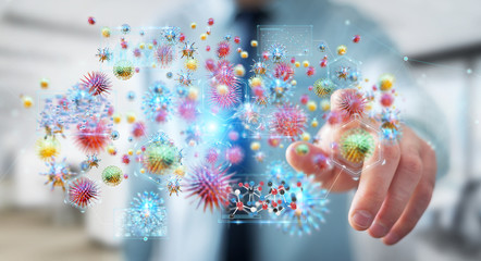 Poster - Businessman analyzing bacteria microscopic close-up 3D rendering