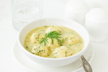 Wall Mural - chicken meatballs in creamy sauce. Dietary food.