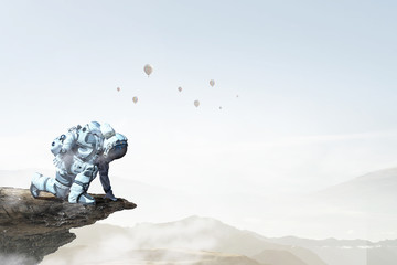 Wall Mural - astronaut starting to run. mixed media