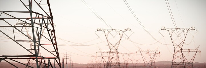 Wall Mural - The evening electricity pylon silhouette