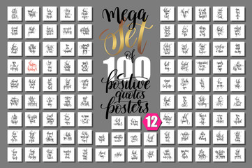 Wall Mural - mega set of 100 hand lettering positive quotes isolated on white