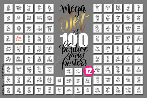mega set of 100 hand lettering positive quotes isolated on white Fototapeta