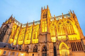 Wall Mural - Cathedral night view in Metz city, France