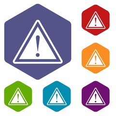 Poster - Hazard warning attention sign with exclamation mark icons set rhombus in different colors isolated on white background