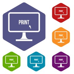 Poster - Print word on a computer monitor icons set rhombus in different colors isolated on white background
