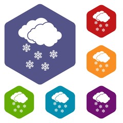 Wall Mural - Cloud and snowflakes icons set rhombus in different colors isolated on white background