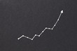 exponential diagram. trend success increase and financial forecast concept. arrow pointing upward on black paper background.