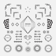 Wall Mural - set of vintage elements linear thin line geometric shape art deco retro design with frame corner bad