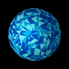 Poster - Abstract planet earth. Blue technology sphere shape ball in digital computer technology concept isolated on black background, 3d pattern illustration