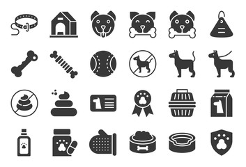 Wall Mural - cute dog related icon set such as collar, pet not allowed sign, bowl, medicine, grooming equipment